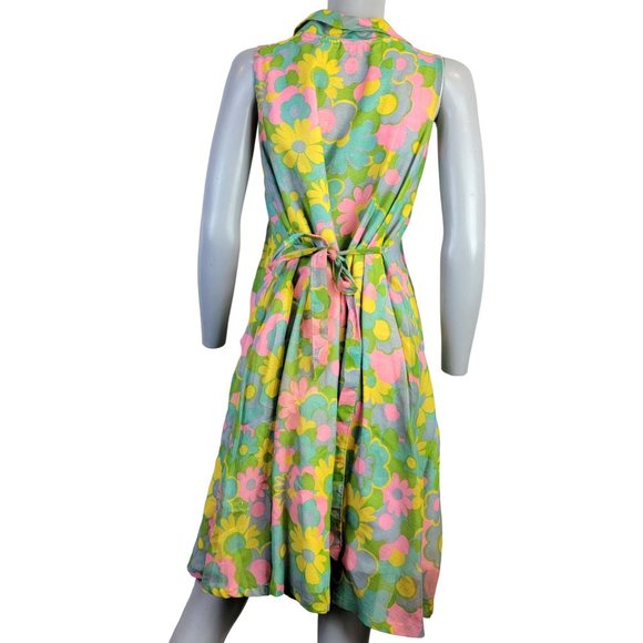 Vintage 60s Colorful Floral Mod Dress Women Medium Knee Length Collar 8 Summer M - Picture 5 of 14